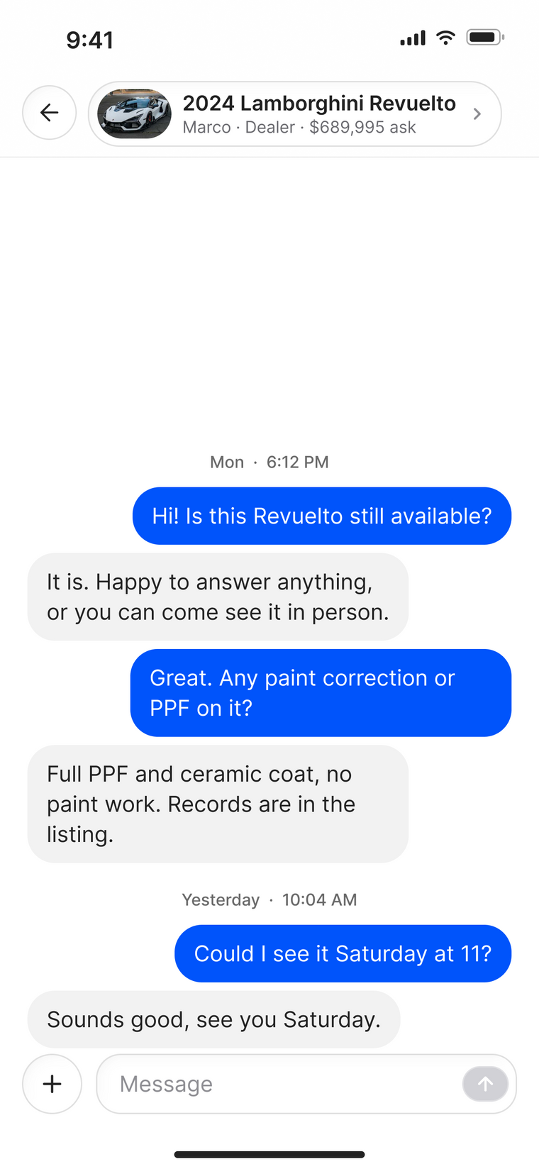 Slippd chat between a buyer and a dealer